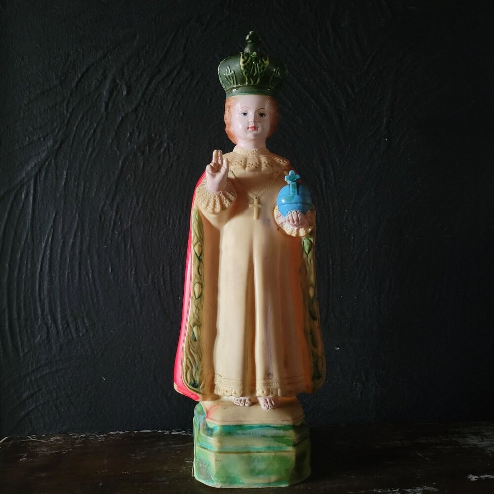 Vintage Infant Of Prague Catholic Statue, Vintage Plastic Religious Figure